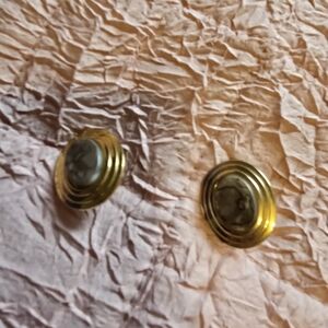 Gold and Gray Stone Earrings